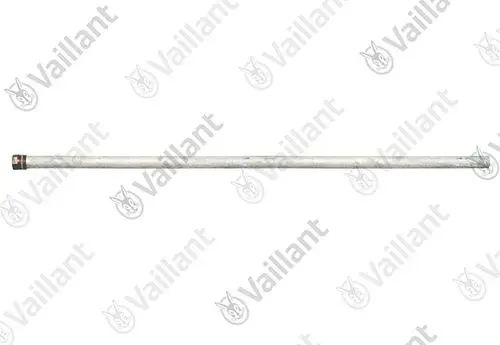 Vaillant-Anode in länglicher Form, aus Metall, mit einer Verbindung am Ende. Das Produkt ist für Heizungsanwendungen konzipiert.